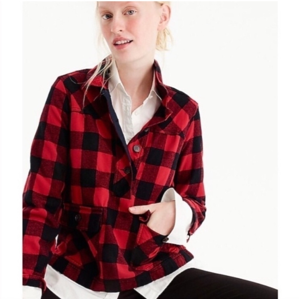 J. Crew Buffalo Plaid Wool Blend Pullover women's size petite medium